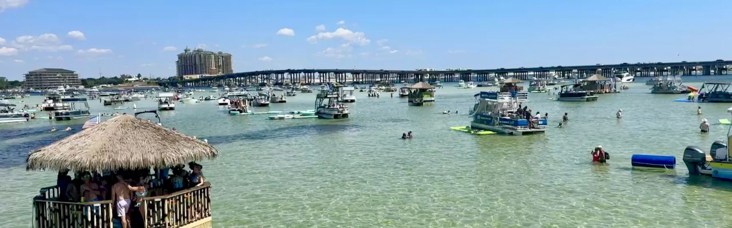 Aerial view of Crab Island sandbar in Destin, Florida